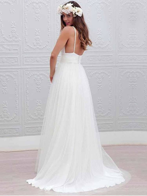 Elegant Spaghetti Straps V-Neck Tulle Wedding Dresses - wedding dresses
