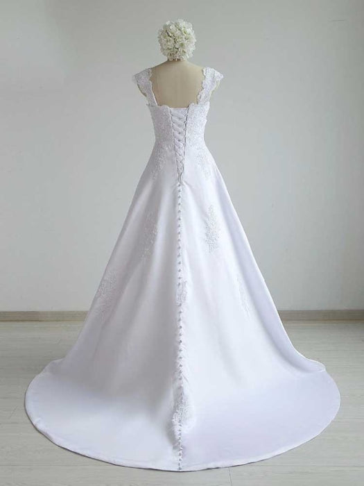 Elegant Square Lace-up Beaded A-line Wedding Dresses - wedding dresses