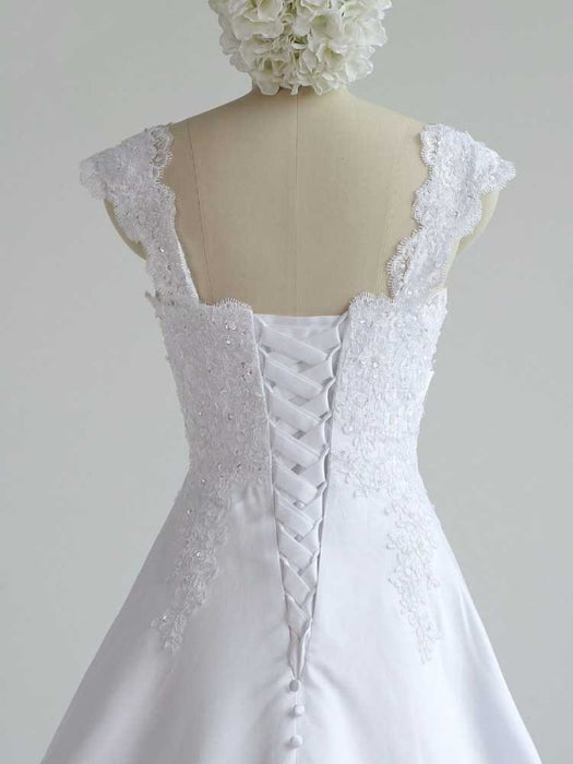 Elegant Square Lace-up Beaded A-line Wedding Dresses - wedding dresses