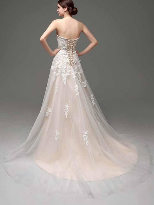 Elegant Sweetheart Beaded Lace Tulle Wedding Dresses - wedding dresses