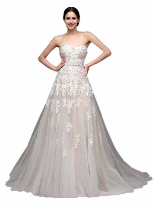 Elegant Sweetheart Beaded Lace Tulle Wedding Dresses - As Picture / Floor Length - wedding dresses