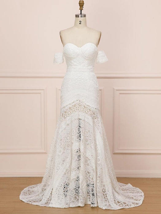 Elegant Sweetheart Lace Mermaid Boho Wedding Dresses - wedding dresses