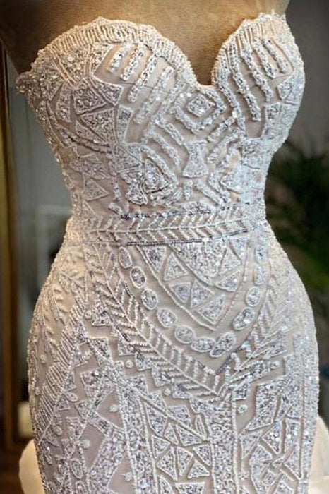 Elegant Sweetheart Lace Up Crystal Mermaid Wedding Dresses - wedding dresses