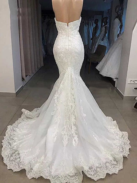 Elegant Sweetheart Short Sleeves Lace Mermaid Wedding Dresses - wedding dresses