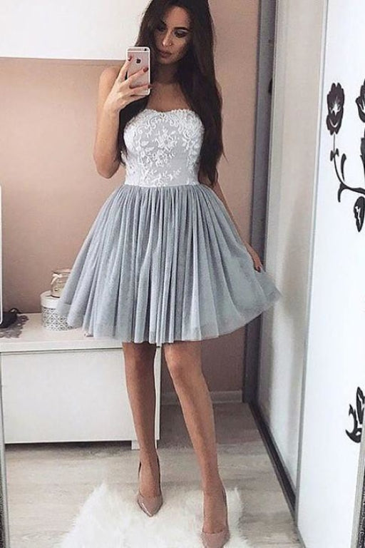 Elegant Tulle Homecoming Appliques Short Prom Strapless Cocktail Dresses - Prom Dresses