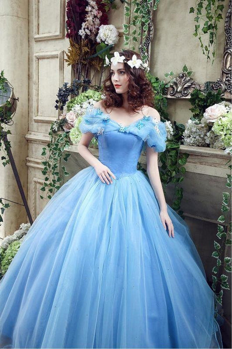 Newest Off The Shoulder Light Blue And Pink Long Elegant Ball Gown Prom Dresses  Princess Dresses on Luulla