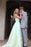 Elegant Two Piece Mint Green Jewel Sleeveless A-line Floral Long Prom Dress - Prom Dresses
