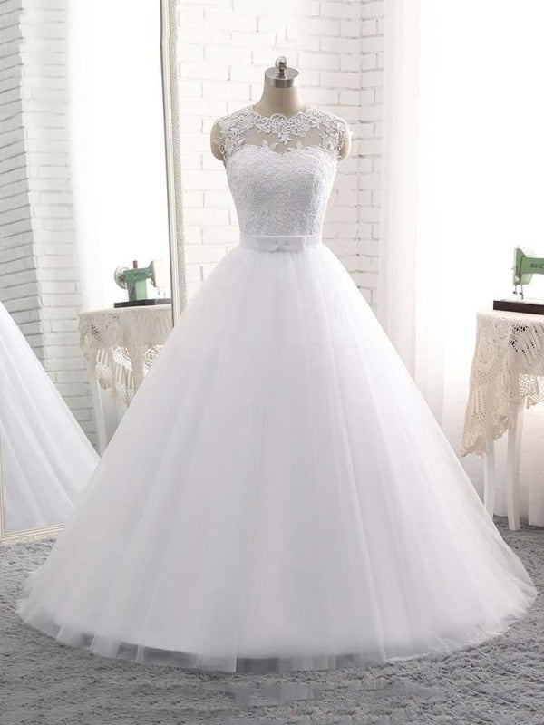 Elegant V-Neck Ball Gown Tulle Wedding Dresses - wedding dresses