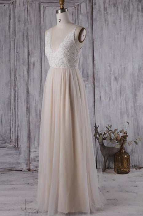 Elegant V-neck Lace A-line Wedding Dress - Wedding Dresses