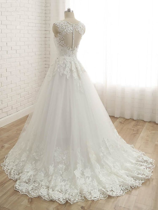 Elegant V-Neck Lace Ball Gown Wedding Dresses - wedding dresses