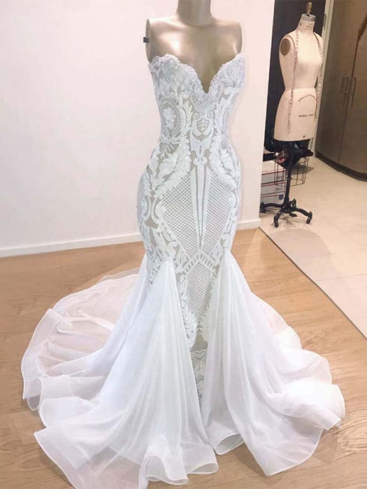 Elegant V-neck Lace Ruffles Wedding Dresses - wedding dresses
