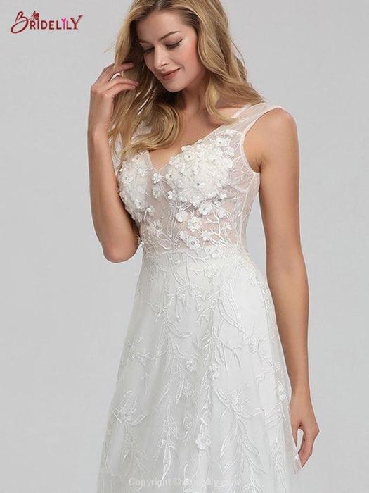 Elegant V-Neck Lace Wedding Dresses - wedding dresses