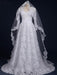 Elegant V-Neck Long Sleeves Covered Button Lace Wedding Dresses - White / Floor Length - wedding dresses