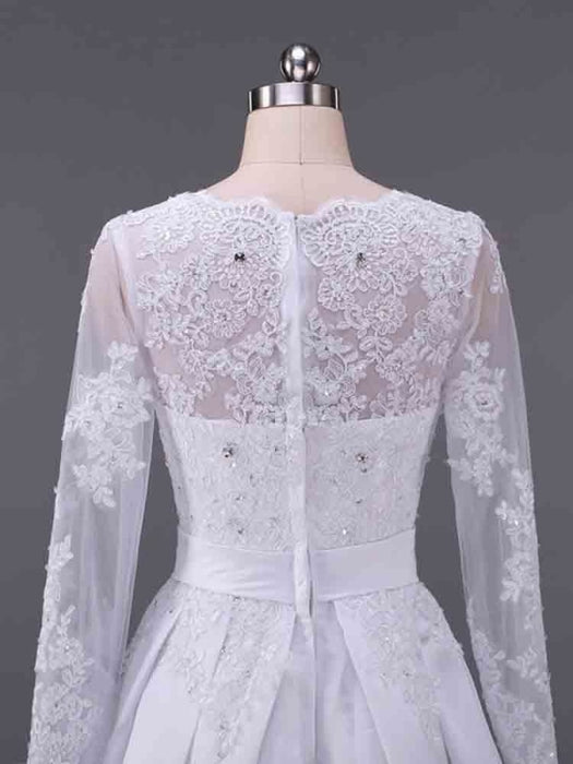 Elegant V-Neck Long Sleeves Lace Ruffles Wedding Dresses - wedding dresses