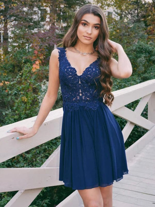 Elegant V Neck Navy Blue Lace Short Prom Homecoming, Lace Navy Blue Fo Bridelily Elegant V Neck Navy Blue Lace Short Prom Homecoming, Lace Navy Blue Fo Bridelily