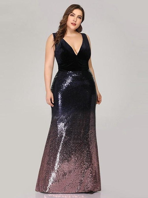 Elegant V-Neck Sequined Floor Length Mermaid Party Dresses - Black / 4 / United States - evening dresses