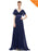 Elegant V-Neck Short Sleeve Chiffon Floor Length Evening Dresses - Navy Blue / 4 / United States - evening dresses