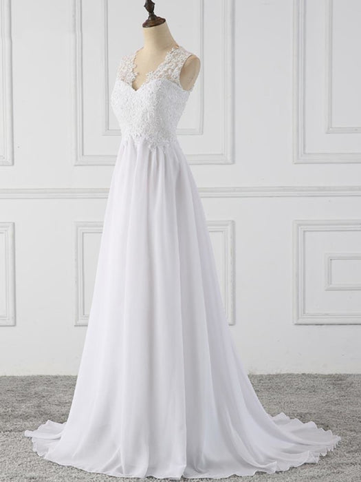 Elegant V-Neck Sleeveless Covered Button Ruffles Wedding Dresses - wedding dresses