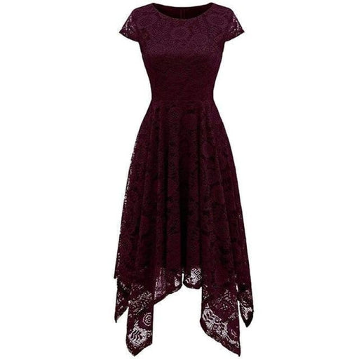 Elegant Women O-Neck Asymmetrical Lace Dress - lace dresses