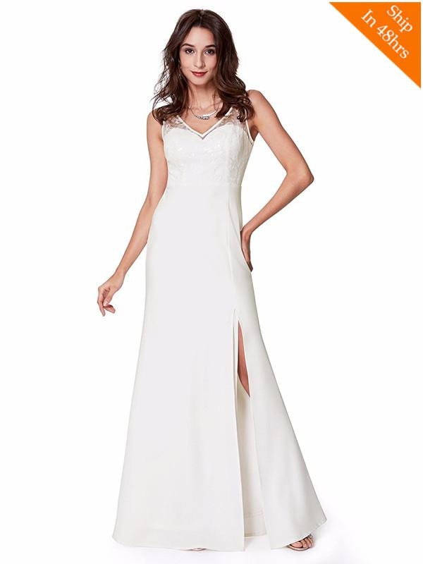 Elegant Womens Fashion A-Line Backless Lace Wedding Dresses - White / 4 / United States - wedding dresses