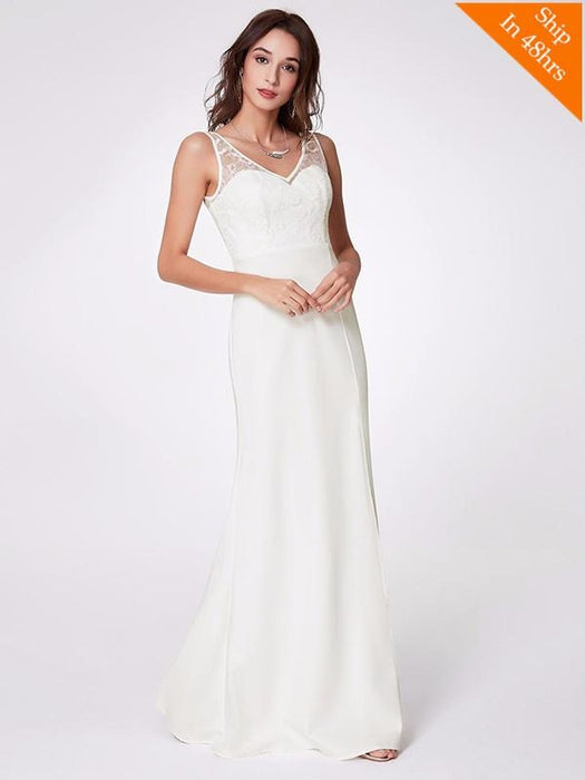 Elegant Womens Fashion A-Line Backless Lace Wedding Dresses - wedding dresses