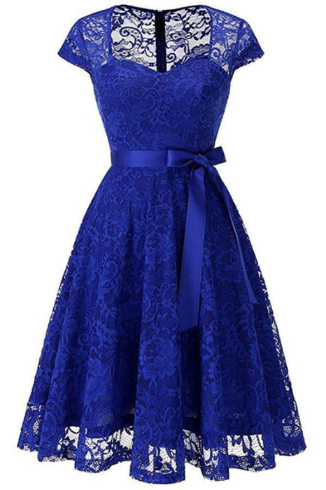 Embroidery Lace Dress short Sleeve Casual Evening - blue dress / S - lace dresses