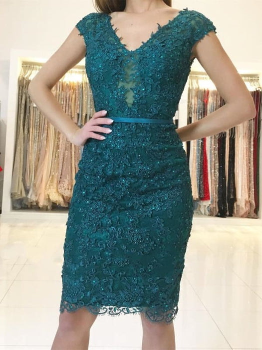 Emerald Green Cap Sleeves Lace Beaded Homecoming Short Prom, Green Lac Bridelily Emerald Green Cap Sleeves Lace Beaded Homecoming Short Prom, Green Lac Bridelily