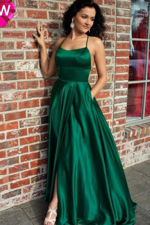 Emerald Green Spaghetti Strap Split Prom Sexy Long Evening Dress with Slit - Prom Dresses