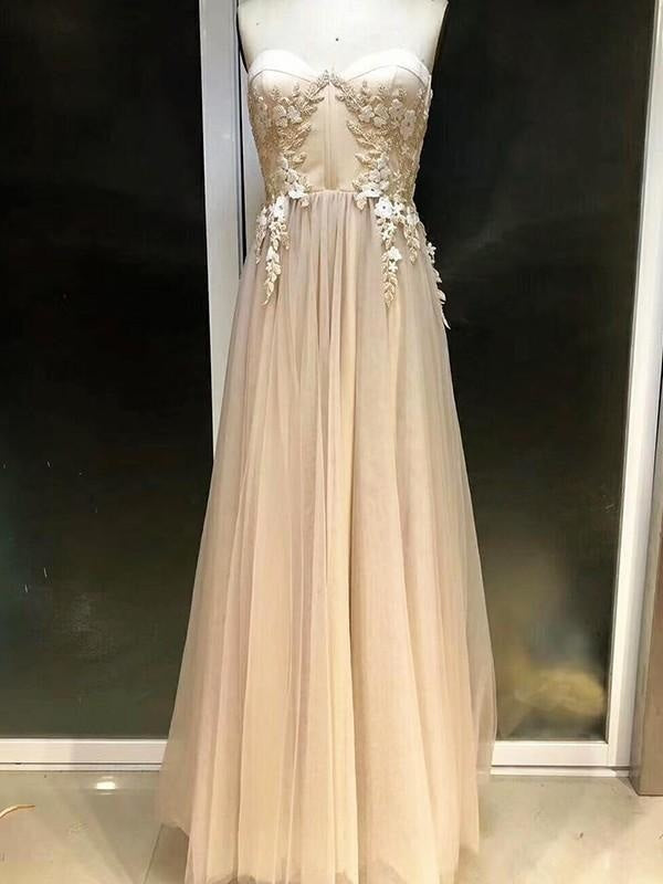 Empire Sleeveless Sweetheart Floor-Length With Applique Tulle Dresses - Prom Dresses