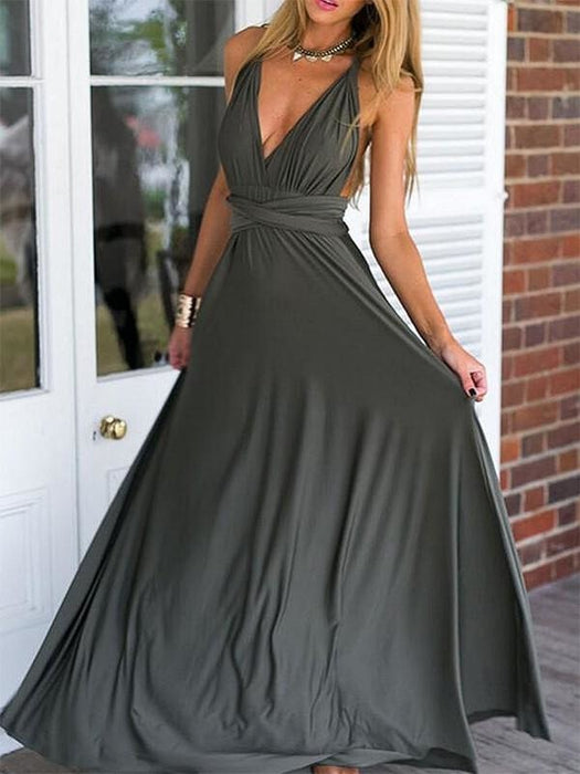 Empire Sleeveless V-Neck Floor-Length With Ruched Chiffon Dresses - Prom Dresses