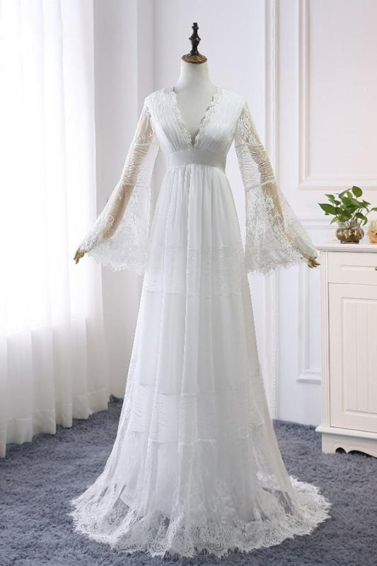 Empire Waist Plus Size Boho Wedding Dress With Sleeves - Bridelily Empire Waist Plus Size Boho Wedding Dress With Sleeves - Bridelily