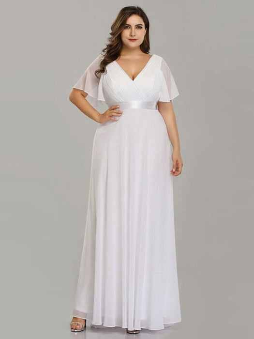 Empire Waist V-neck Half-Sleeves Ruffles Wedding Dresses - wedding dresses