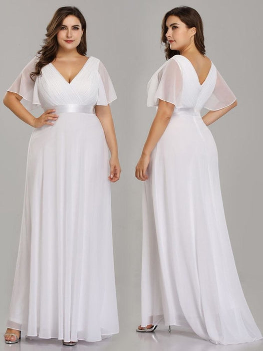 Empire Waist V-neck Half-Sleeves Ruffles Wedding Dresses - wedding dresses