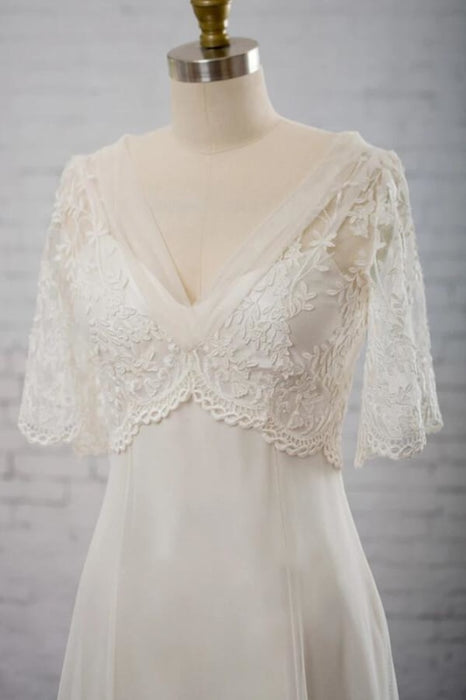 Empire Waist V-neck Tulle A-line Wedding Dress - Wedding Dresses