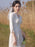 Eric White Evening Dress A-Line Designed Neckline Stretch Crepe Tea-Length Social Party Dresses