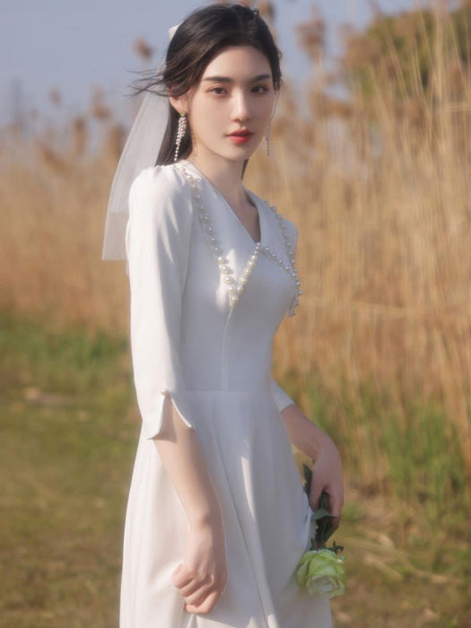 eric evening dresses Evening Dress Eric White Dresses Pointelle Long Dress In Cashmere, Silk Women Autumn White Eric Bompard