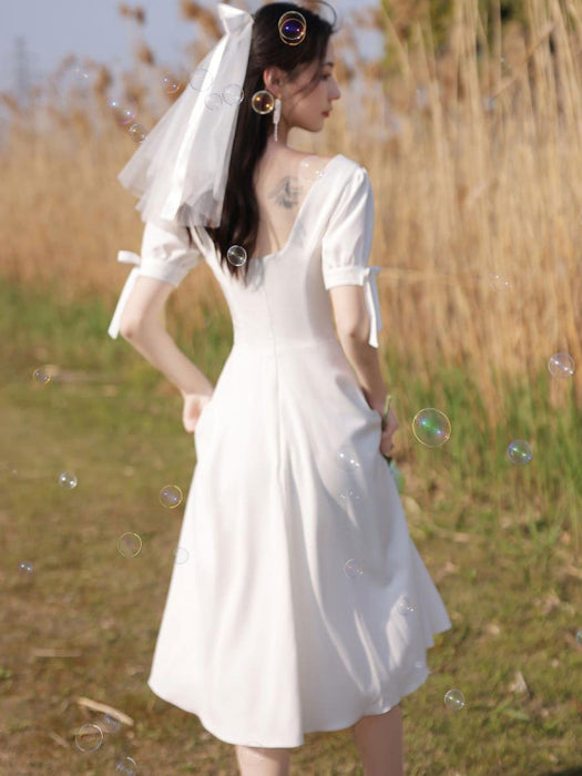 Eric White Evening Dress A-Line Square Neck Half Sleeves Zipper Stretc Bridelily Eric White Evening Dress A-Line Square Neck Half Sleeves Zipper Stretc Bridelily