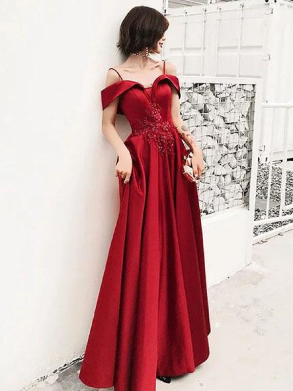 Evening Dress 2021 Charming A Line Straps Neck Floor Length Beaded Lace Flowers Formal Party Prom Dresses