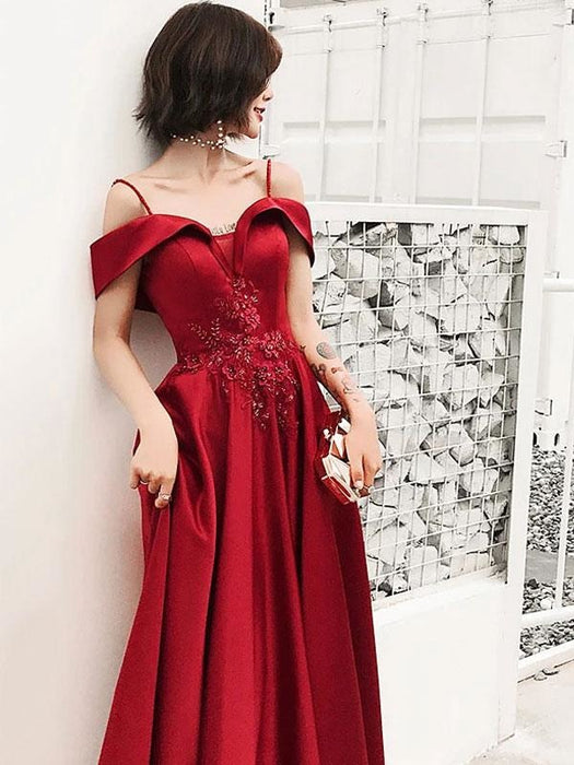 Evening Dress 2021 Charming A Line Straps Neck Floor Length Beaded Lace Flowers Formal Party Prom Dresses