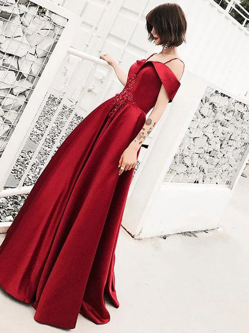 Evening Dress 2021 Charming A Line Straps Neck Floor Length Beaded Lace Flowers Formal Party Prom Dresses