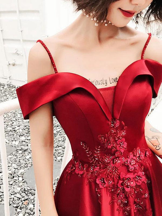 Evening Dress 2021 Charming A Line Straps Neck Floor Length Beaded Lace Flowers Formal Party Prom Dresses