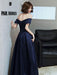 Evening Dress A-Line Bateau Neck Floor-Length Short Sleeves Lace-up Pleated Satin Fabric Prom Dress