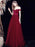 Evening Dress A-Line Bateau Neck Satin Fabric Floor-Length Formal Dinner Dresses Burgundy Pageant Dress