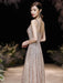 Evening Dress A-Line Jewel Neck Floor-Length Sleeveless Zipper Sequined Prom Dress