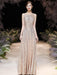 Evening Dress A-Line Jewel Neck Floor-Length Sleeveless Zipper Sequined Prom Dress