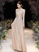 Evening Dress A-Line Jewel Neck Floor-Length Sleeveless Zipper Sequined Prom Dress