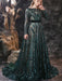 Evening Dress A-Line Jewel Neck With Train Long Sleeves Zipper Lace Lace Formal Party Dresses(APP ExclusivePrice  $199.99)
