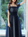 Evening Dress A-Line Square Neck Floor-Length Short Sleeves Zipper Pleated Tulle Formal Dinner Dresses Pageant Dress