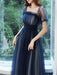 Evening Dress A-Line Square Neck Floor-Length Short Sleeves Zipper Pleated Tulle Formal Dinner Dresses Pageant Dress