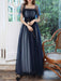 Evening Dress A-Line Square Neck Floor-Length Short Sleeves Zipper Pleated Tulle Formal Dinner Dresses Pageant Dress